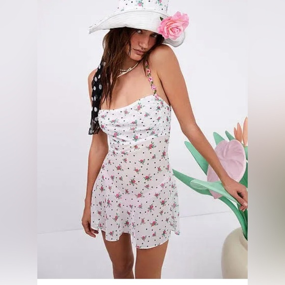 For Love And Lemons White Pink Mini Dress - Picture 4 of 14